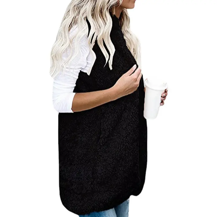 Women's Brown Fleece Sleeveless Vest with Hooded Pocket - Image 8