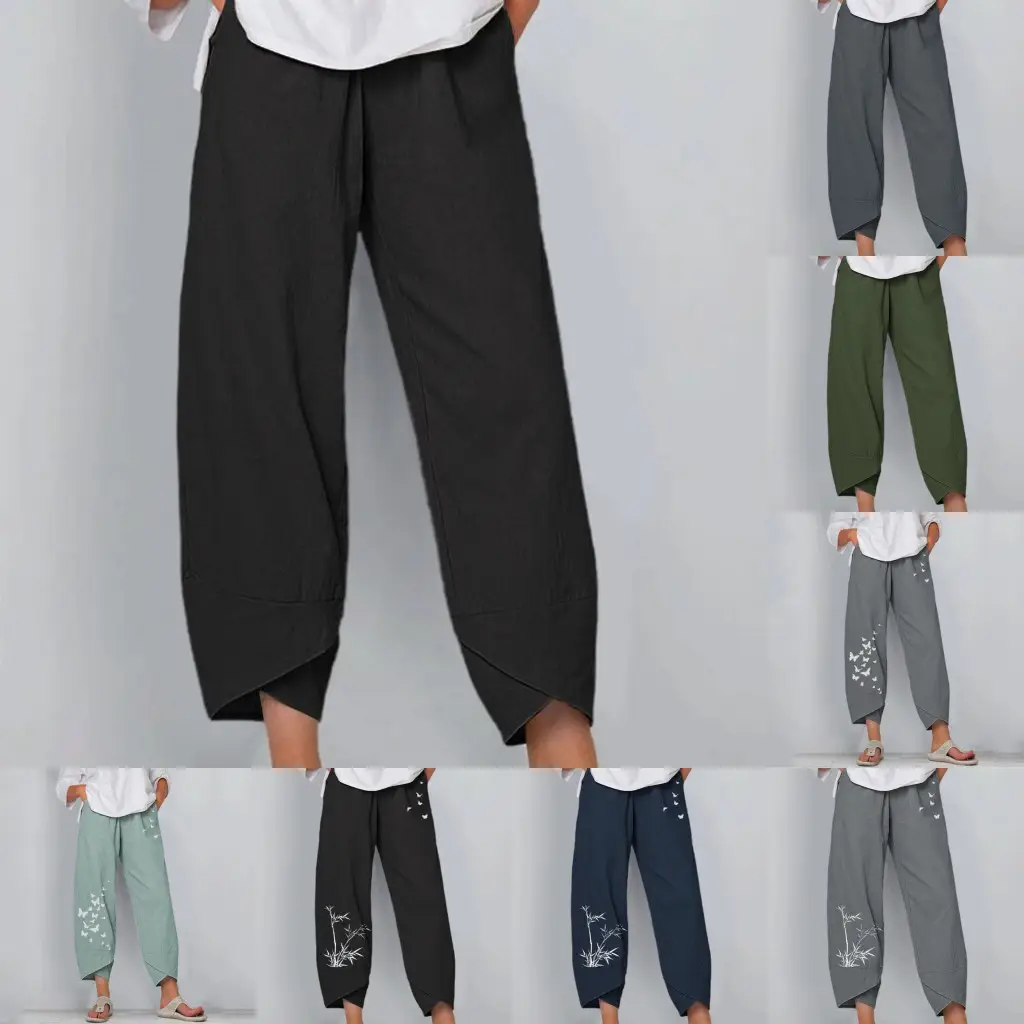 2022 New Linen Wide Leg Pants Loose Foot Casual