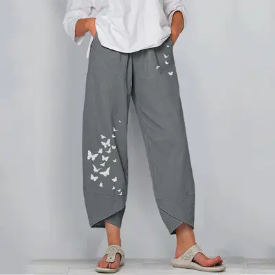 2022 New Linen Wide Leg Pants Loose Foot Casual