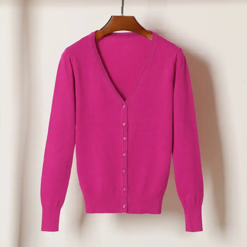 Women V-Neck Knit Cardigan Black Long Sleeve - Image 13
