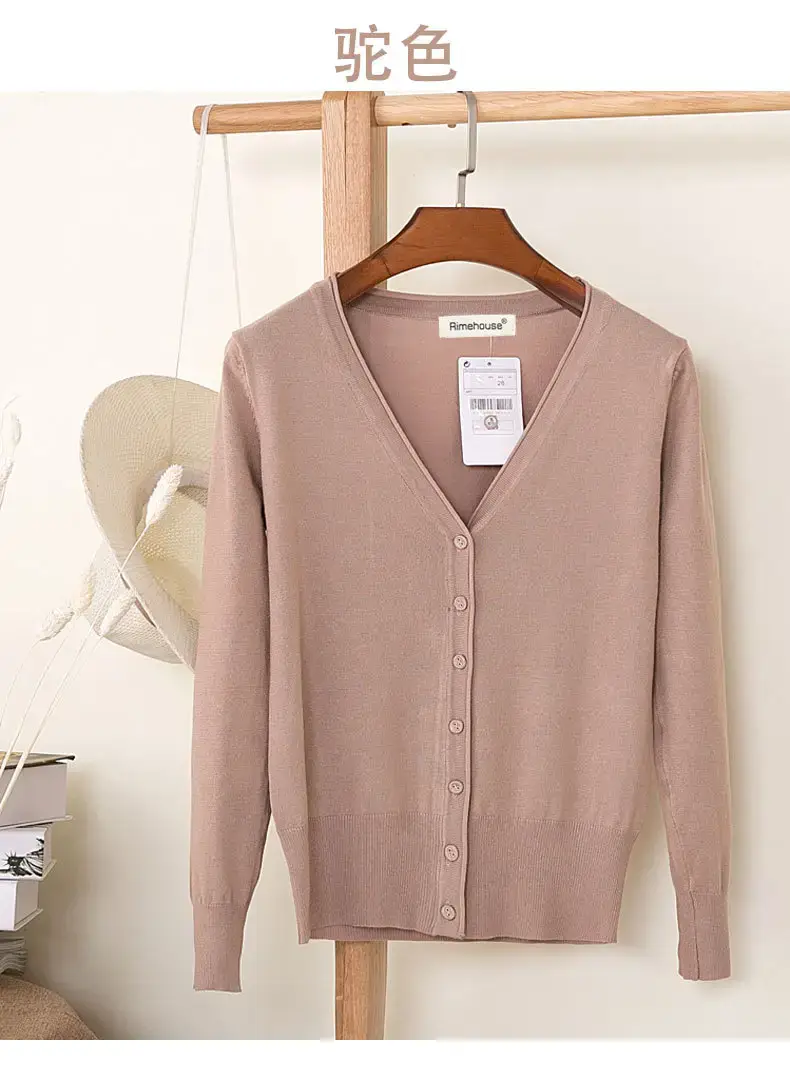 Women V-Neck Knit Cardigan Black Long Sleeve - Image 15
