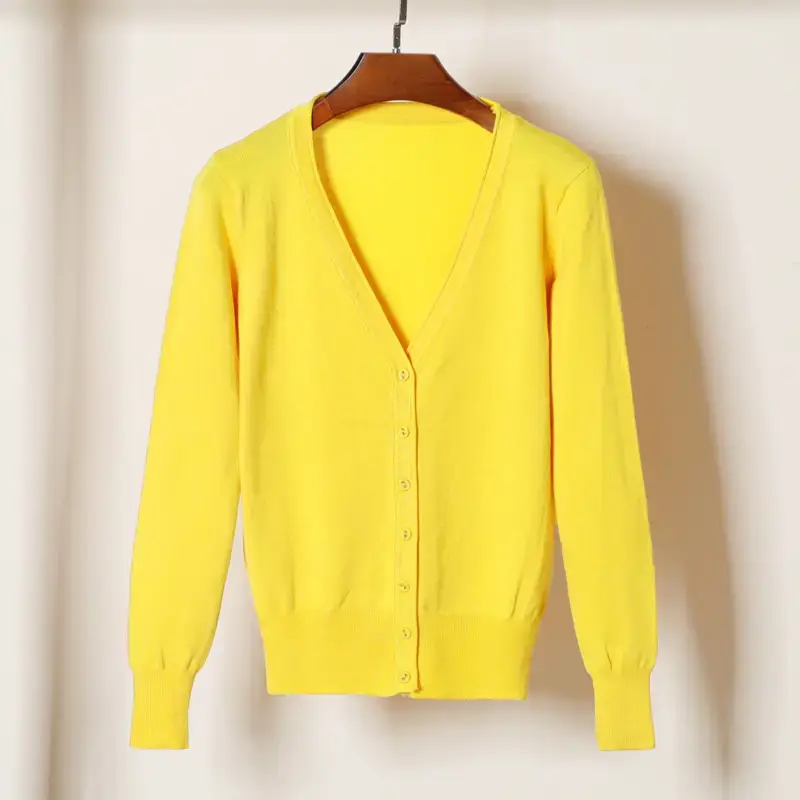 Women V-Neck Knit Cardigan Black Long Sleeve - Image 17