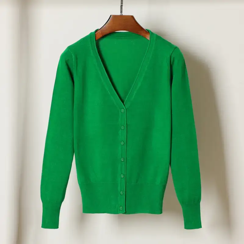 Women V-Neck Knit Cardigan Black Long Sleeve - Image 4