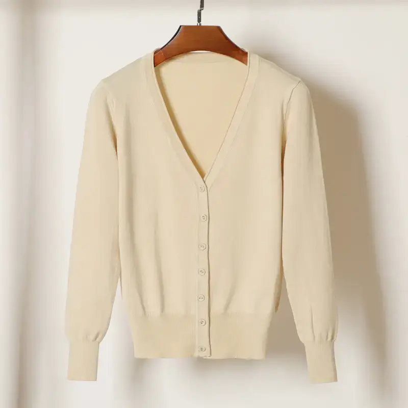 Women V-Neck Knit Cardigan Black Long Sleeve - Image 6