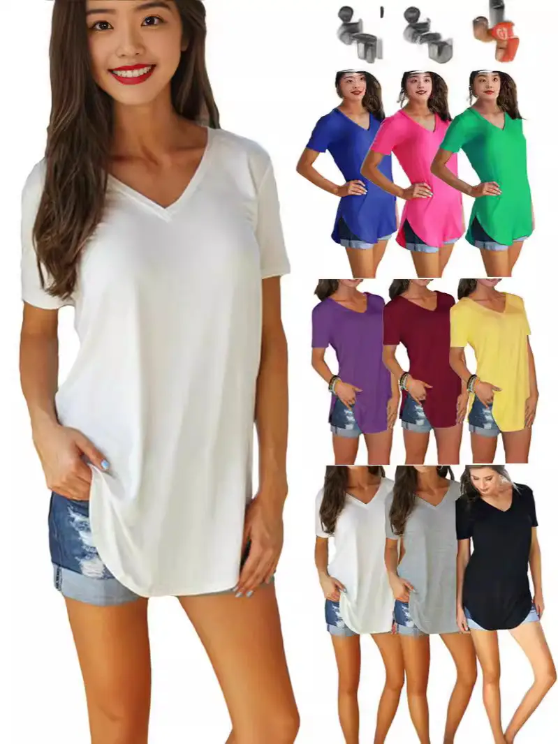 Purple V-Neck Loose T-Shirt for Women Large - Image 23