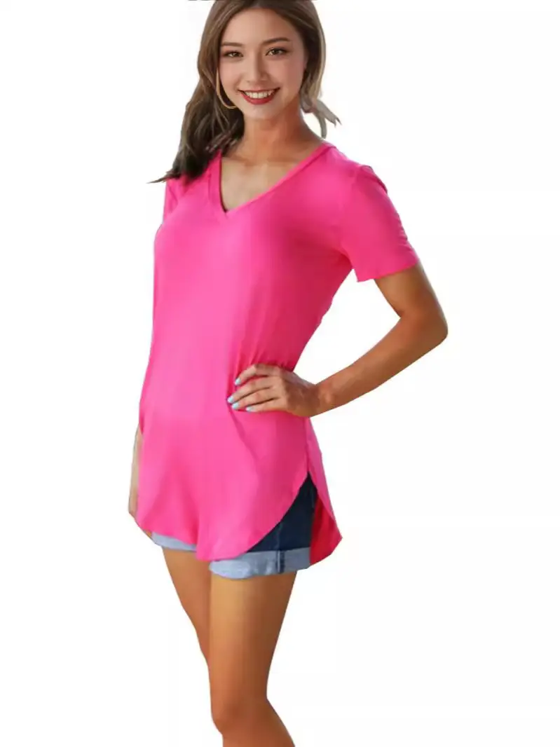 Purple V-Neck Loose T-Shirt for Women Large - Image 24