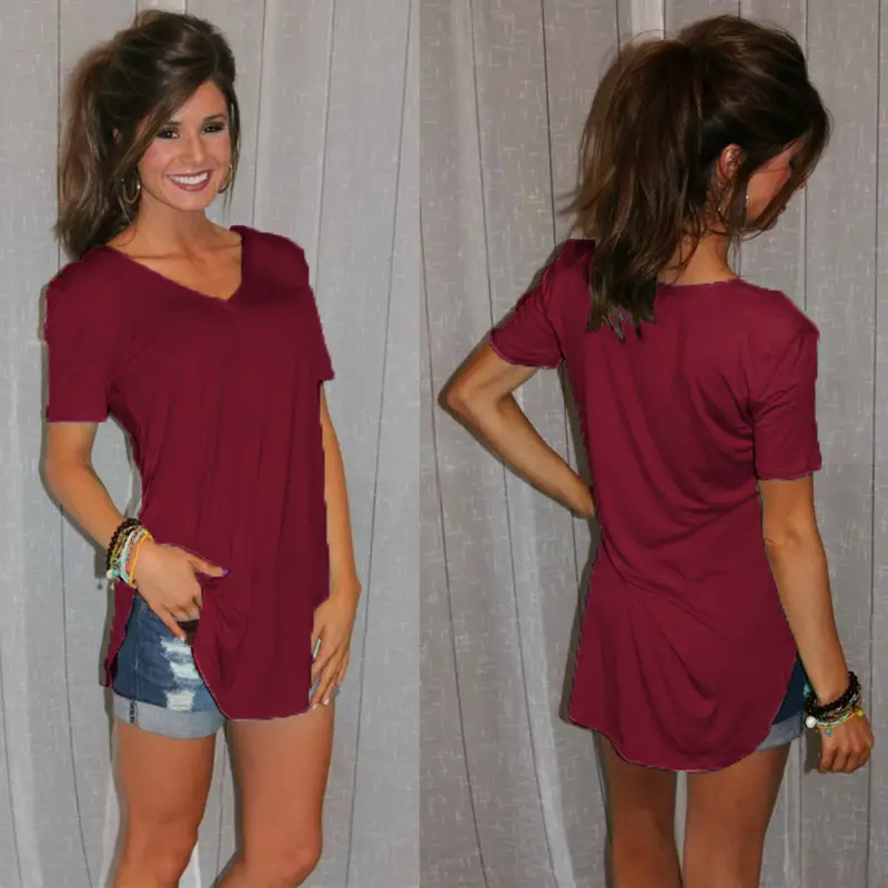 Purple V-Neck Loose T-Shirt for Women Large — feature 17