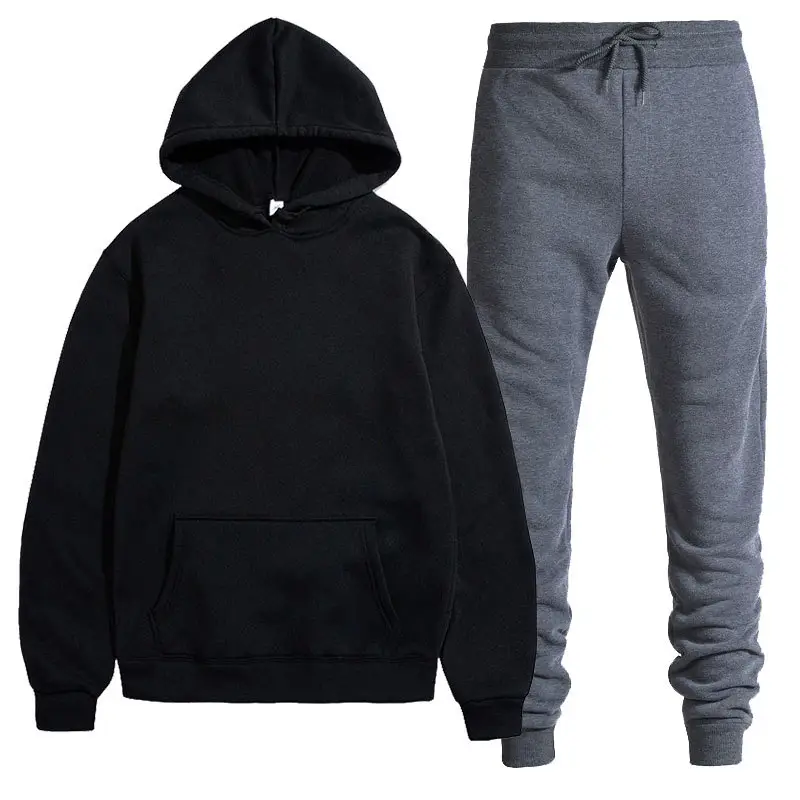 Men Black Grey Hoodie Pants Set Casual Sweatpants Hoodie - Image 8