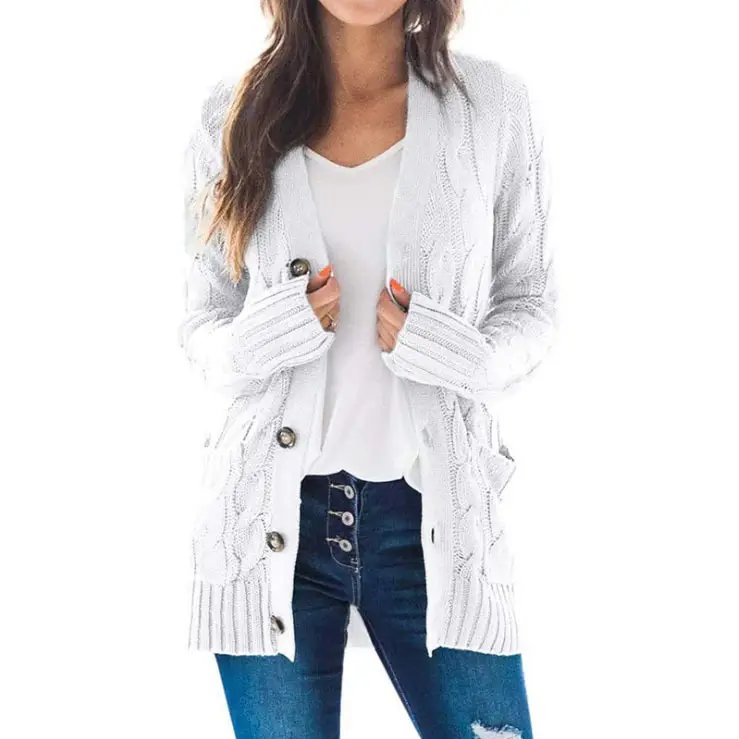 Women's Mid-Length Cable Knit Cardigan Hooded Coat Olive Green - Image 10