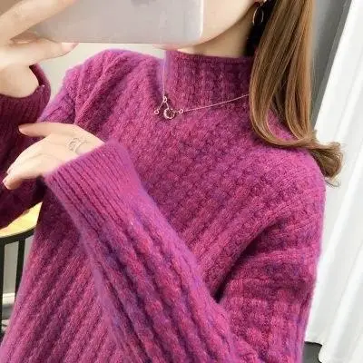 Purple Cable Knit Women's High Neck Sweater - Image 8