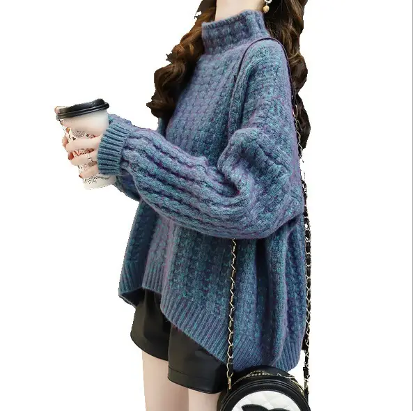 Purple Cable Knit Women's High Neck Sweater - Image 10