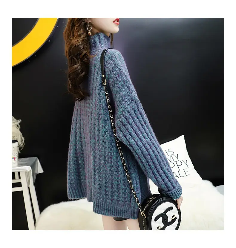 Purple Cable Knit Women's High Neck Sweater — feature 31