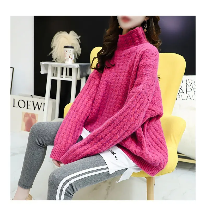 Purple Cable Knit Women's High Neck Sweater — feature 36