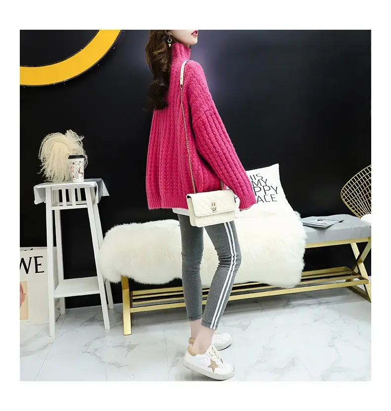 Purple Cable Knit Women's High Neck Sweater — feature 37
