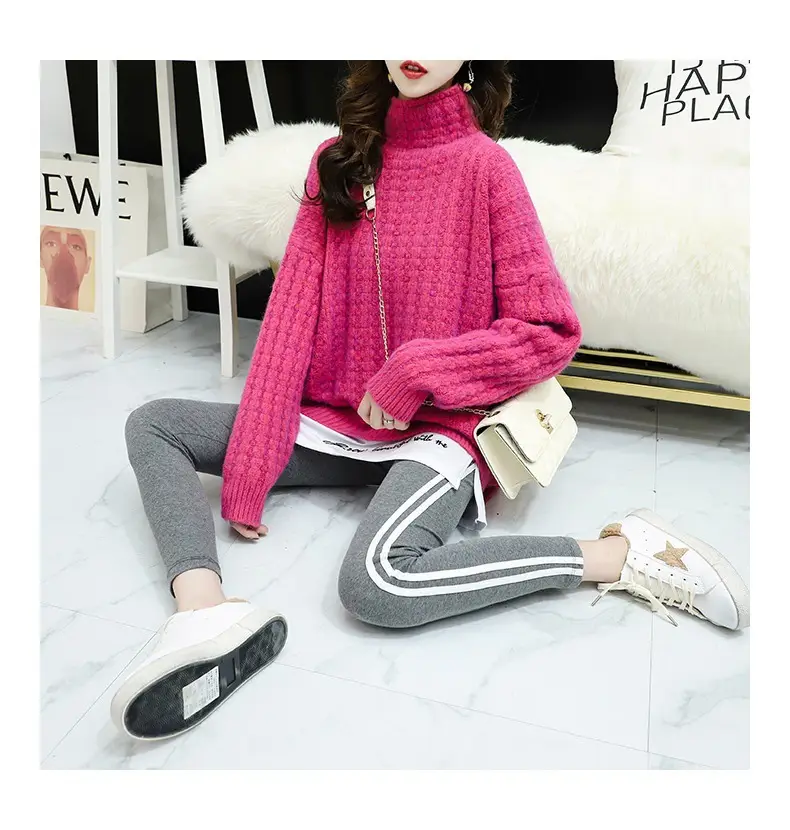 Purple Cable Knit Women's High Neck Sweater — feature 38