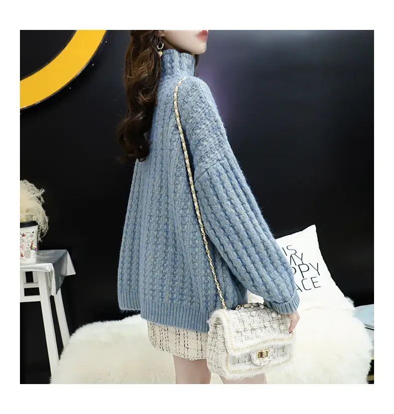 Purple Cable Knit Women's High Neck Sweater — feature 43
