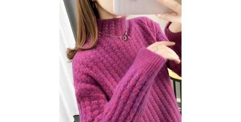 Purple Cable Knit Women's High Neck Sweater — feature 44