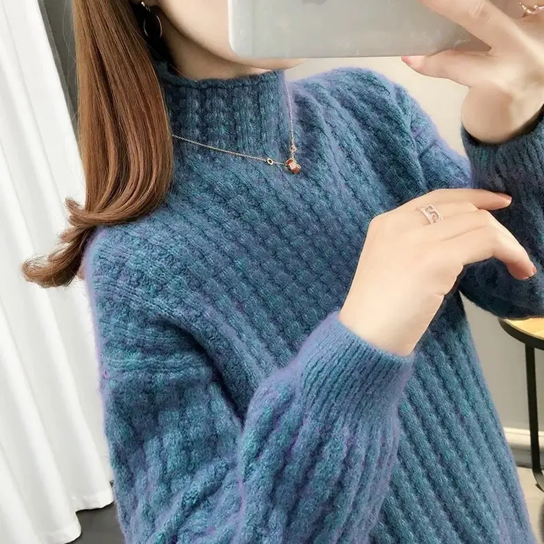 Purple Cable Knit Women's High Neck Sweater — feature 51