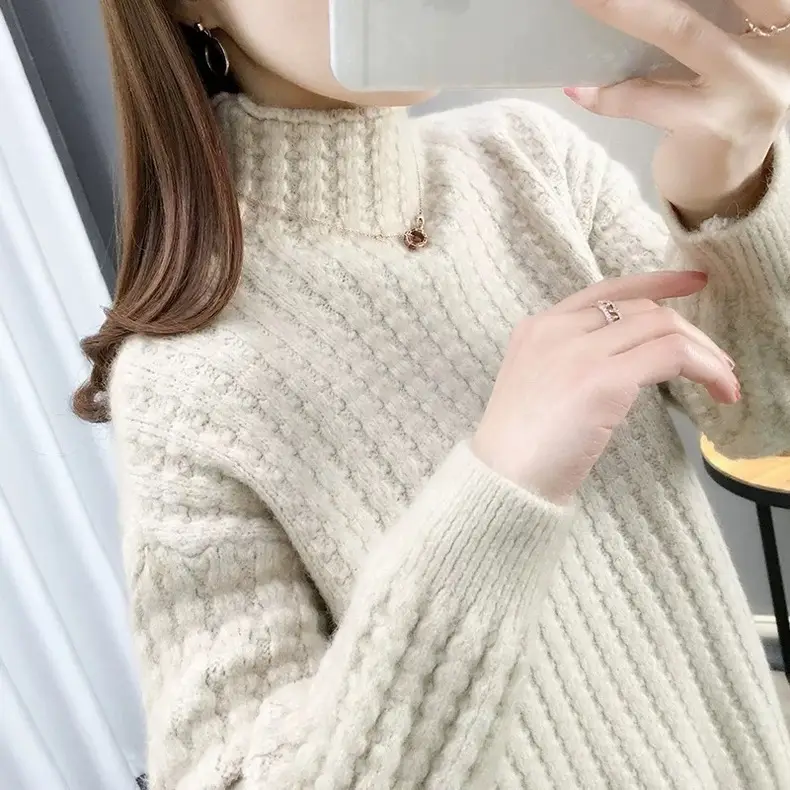 Purple Cable Knit Women's High Neck Sweater — feature 53