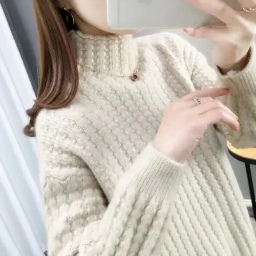 Purple Cable Knit Women's High Neck Sweater - Image 4