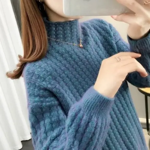 Purple Cable Knit Women's High Neck Sweater - Image 5