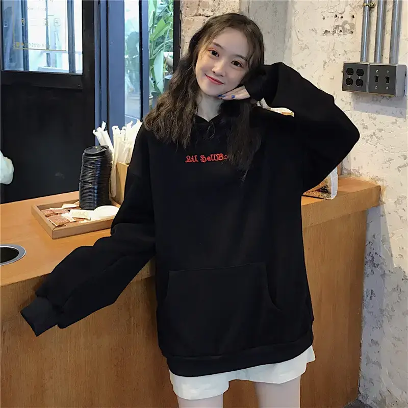 Women's Black Fleece Hoodie with Red Print 2025 — feature 7