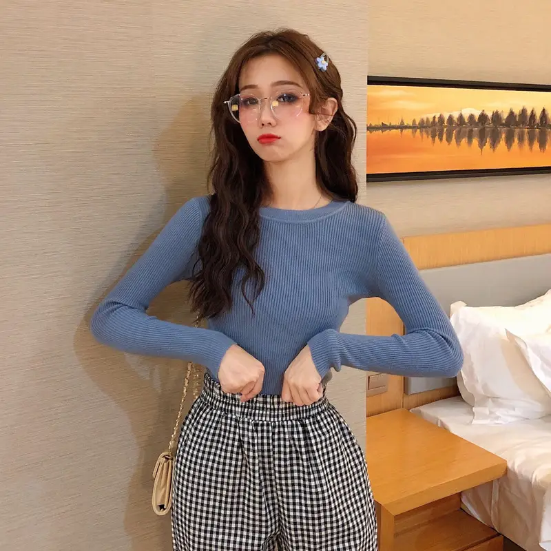 Women's 2025 Knitted Sweater Yellow Long Sleeve - Image 14