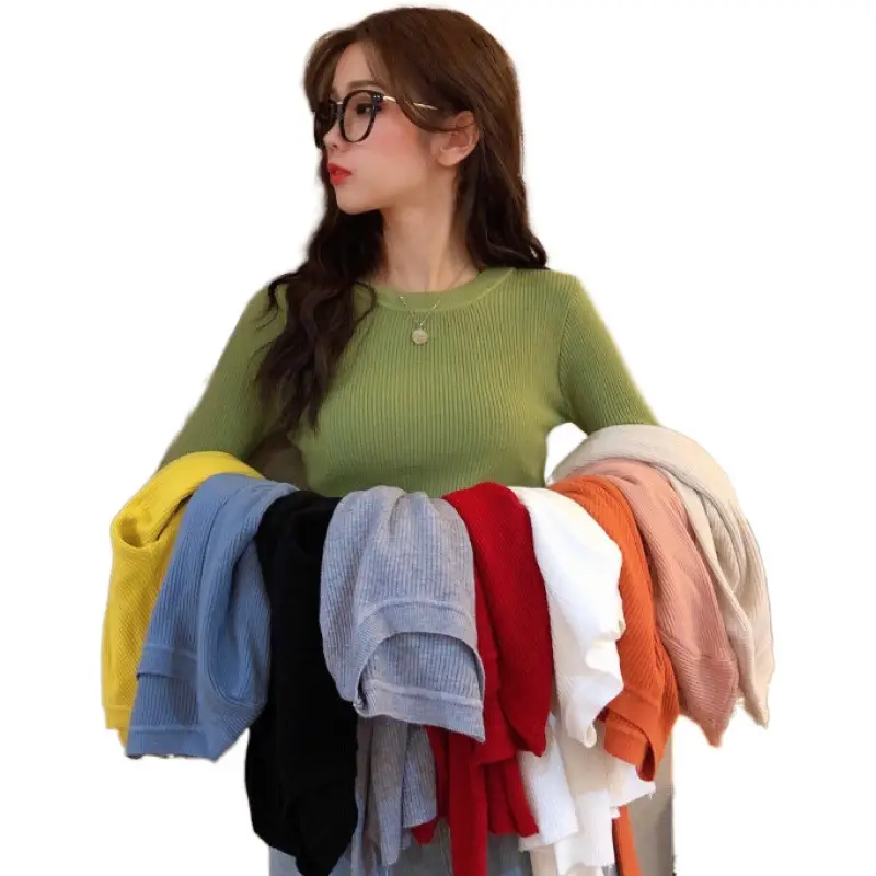 Women's 2025 Knitted Sweater Yellow Long Sleeve - Image 15