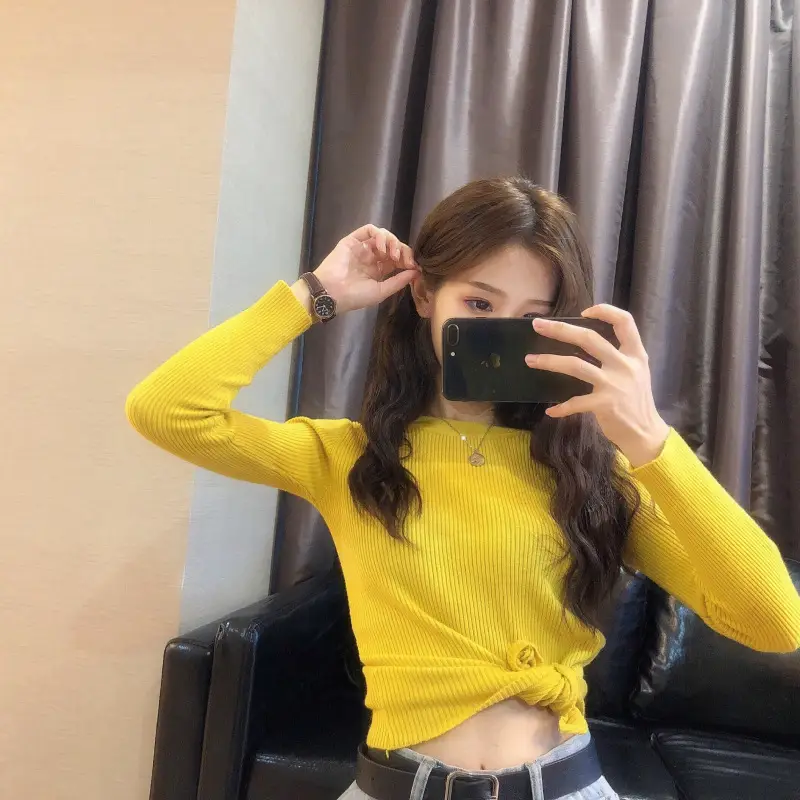 Women's 2025 Knitted Sweater Yellow Long Sleeve — feature 23