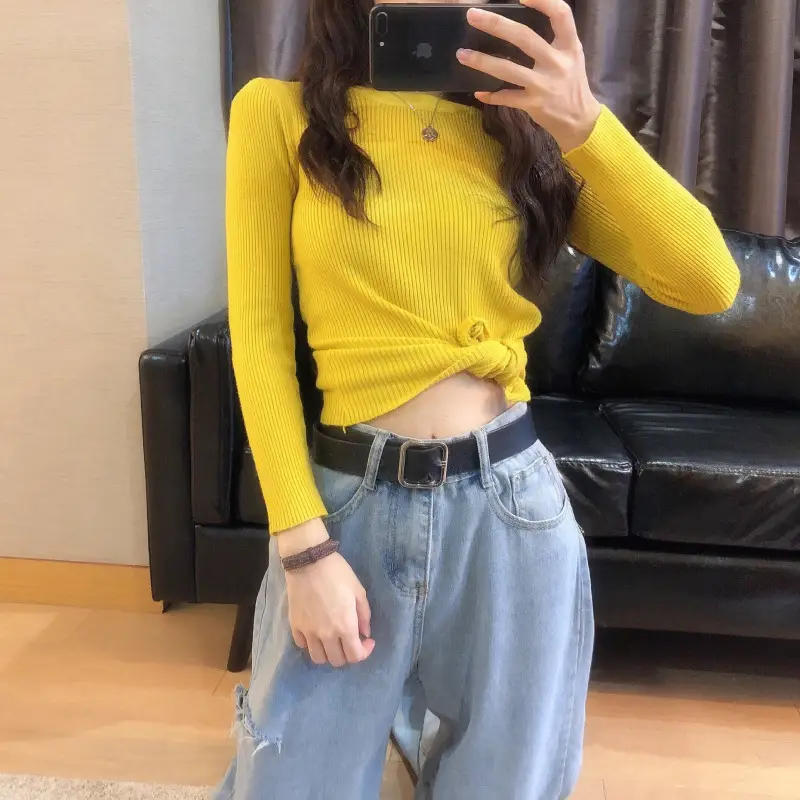 Women's 2025 Knitted Sweater Yellow Long Sleeve — feature 24