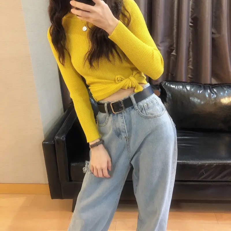 Women's 2025 Knitted Sweater Yellow Long Sleeve — feature 25
