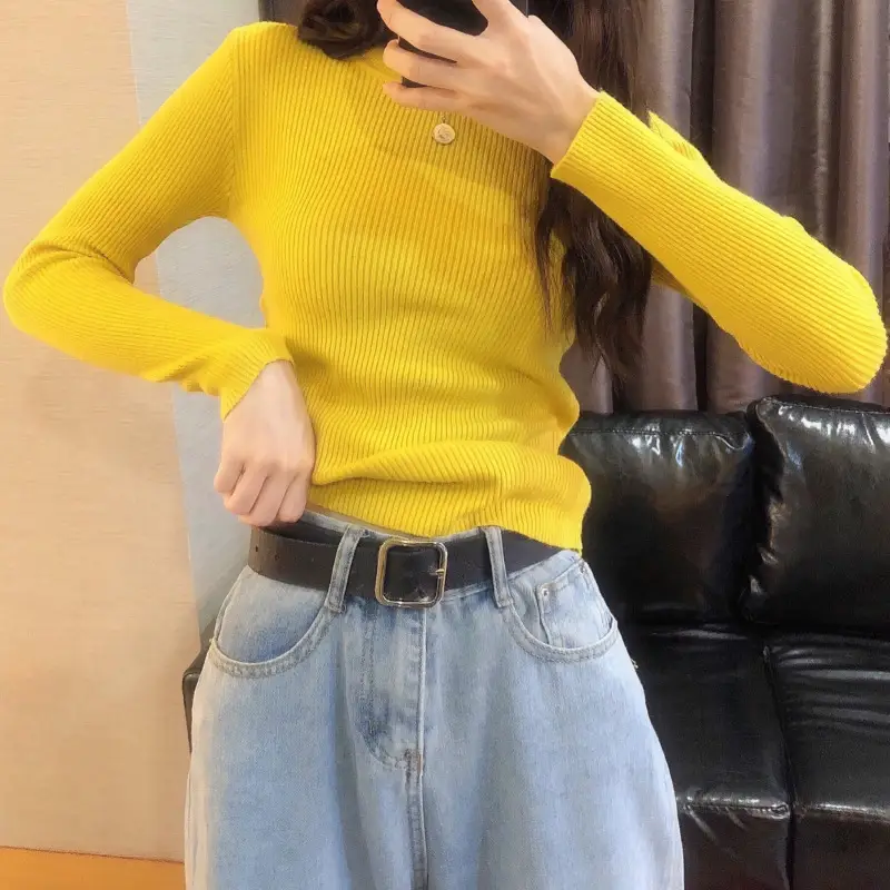 Women's 2025 Knitted Sweater Yellow Long Sleeve — feature 28