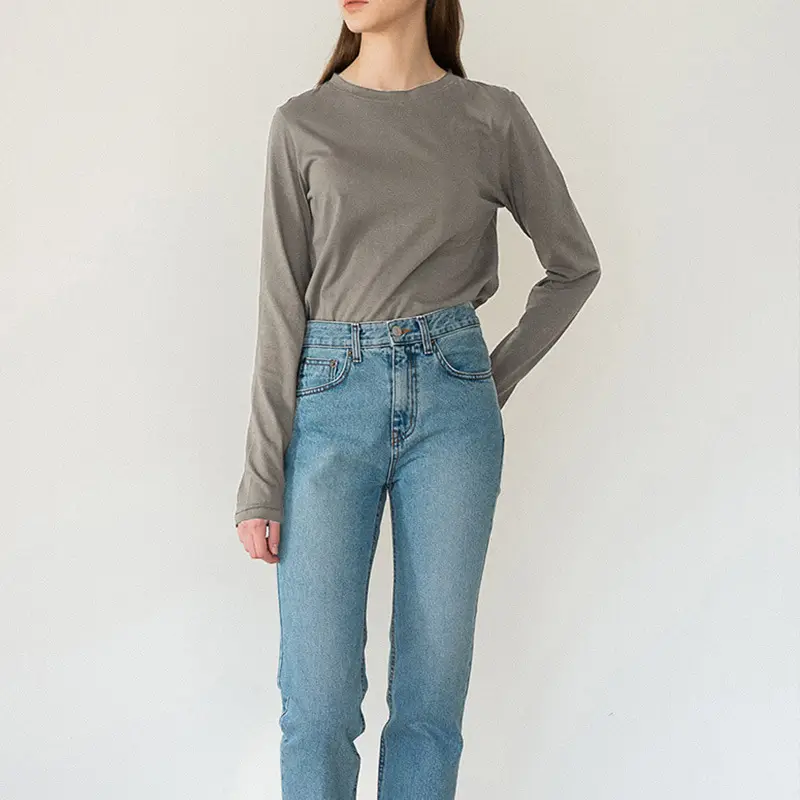Women's Solid Color Slimming T-Shirt Round Neck - Image 4