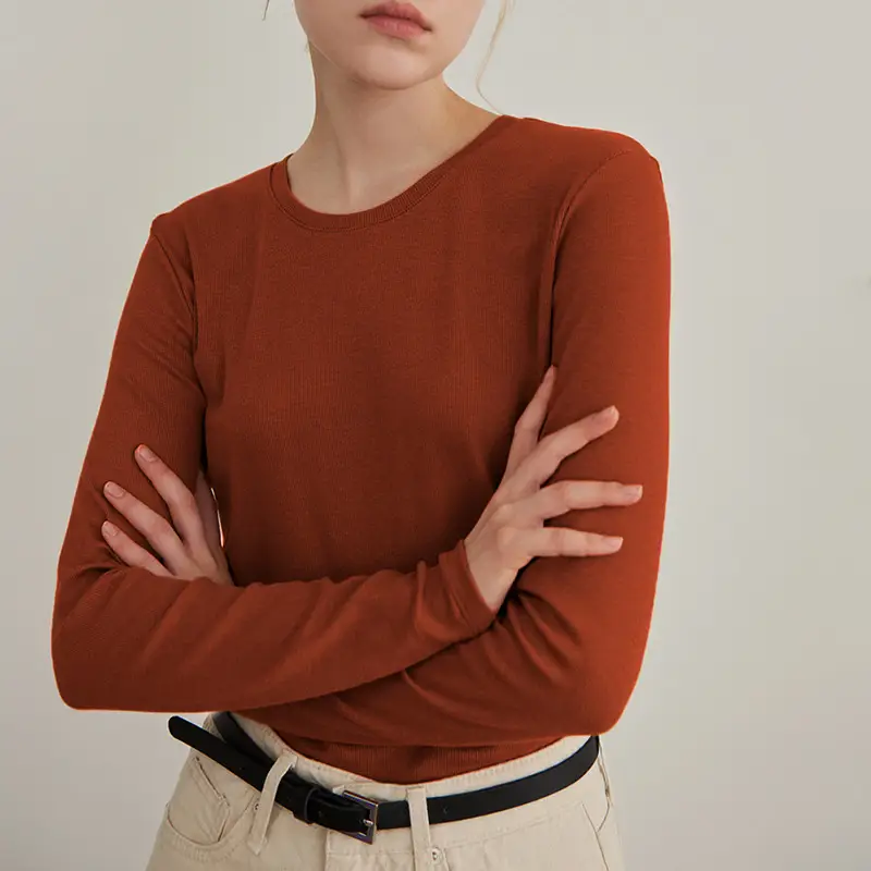 Women's Solid Color Slimming T-Shirt Round Neck - Image 5