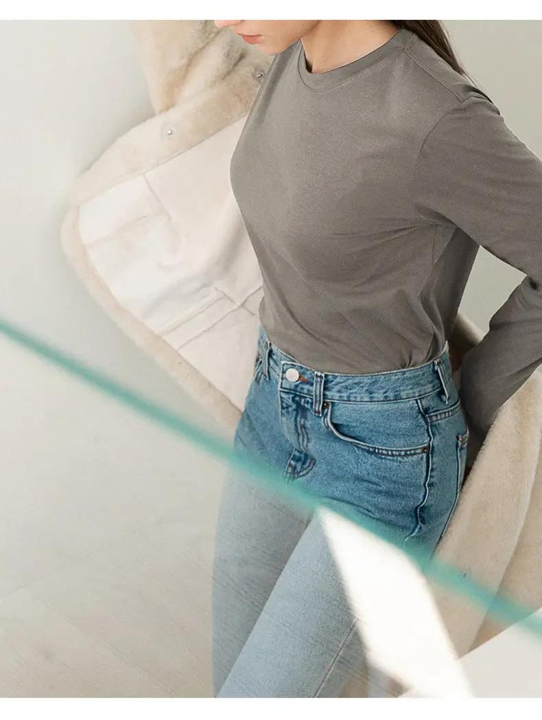 Women's Solid Color Slimming T-Shirt Round Neck — feature 12