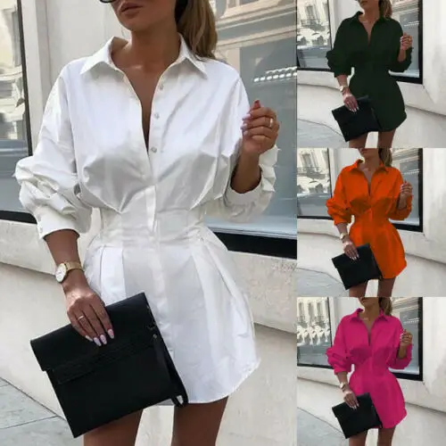 Women's Orange Button Waist Dress with Long Sleeve - Image 4