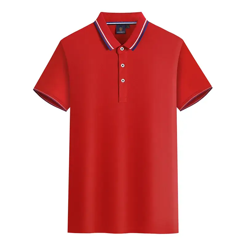 Men Orange Cotton Polo Shirt with Blue Trim - Image 2