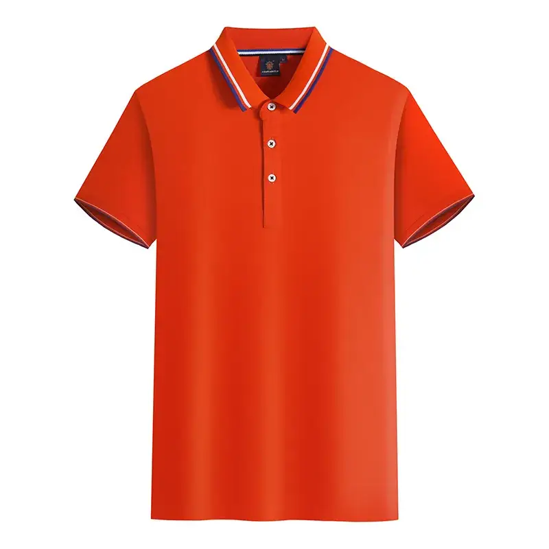 Men Orange Cotton Polo Shirt with Blue Trim - Image 8