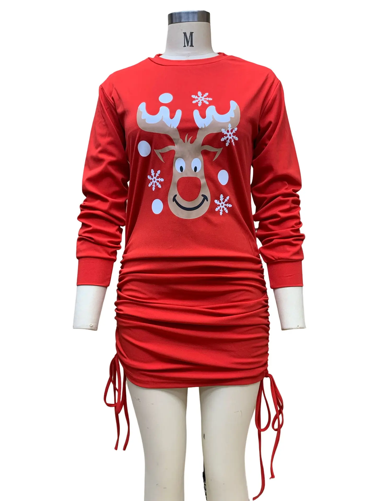 Women's 2023 Christmas Long Sleeve Pleated Hip Skirt Dress Red - Image 4