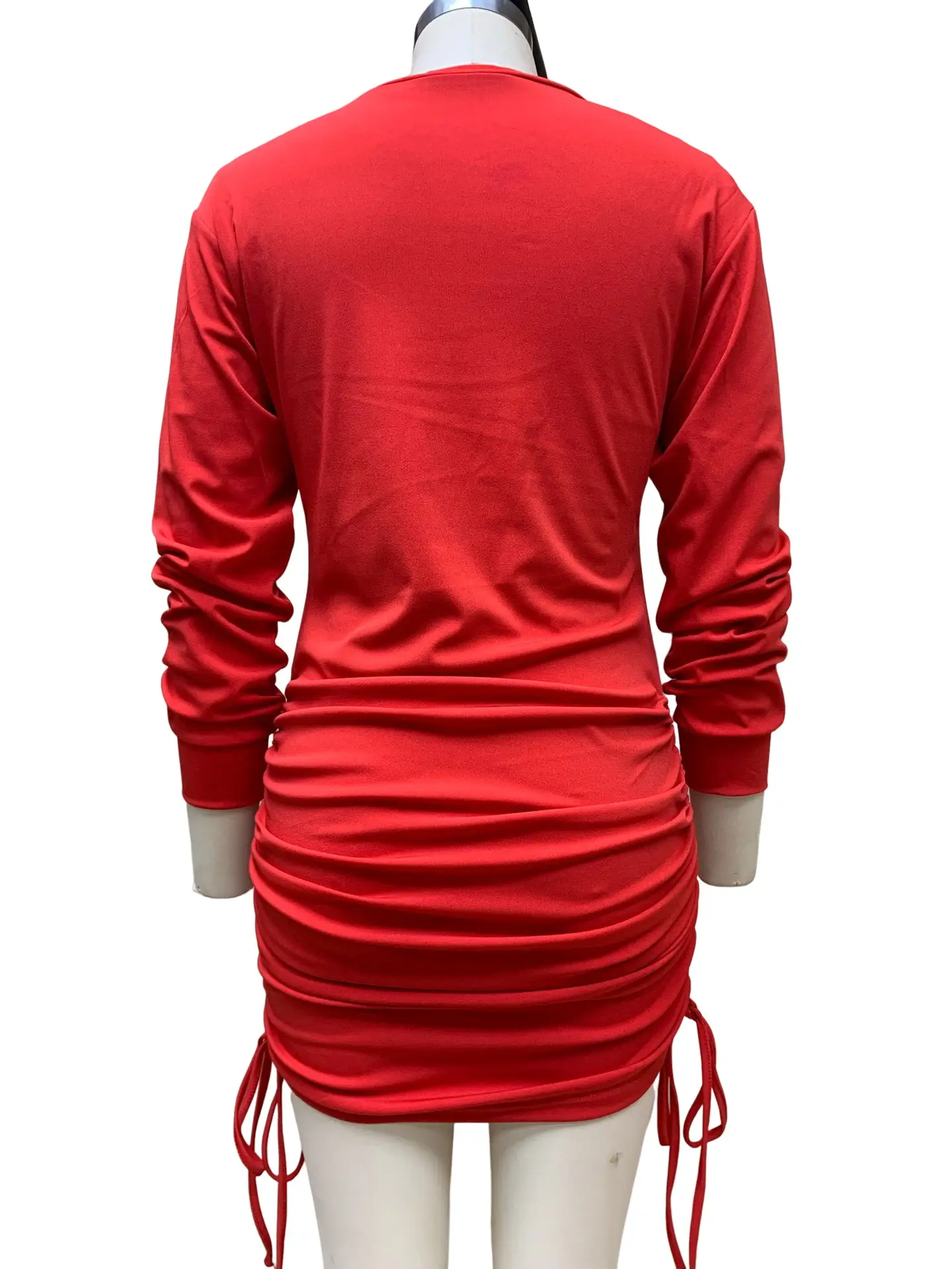 Women's 2023 Christmas Long Sleeve Pleated Hip Skirt Dress Red - Image 5
