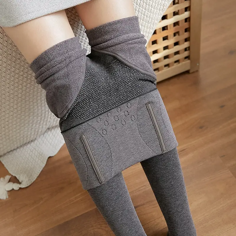 Women's Grey Fishbone Leggings with Fleece - Image 9