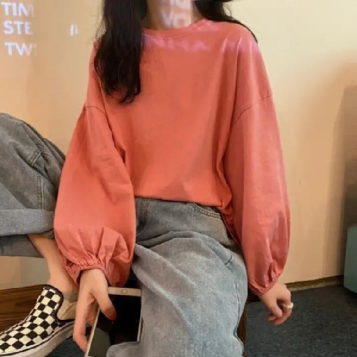 Women Long Sleeve T-Shirt Red Loose Solid Spring Autumn 2026 - Image 5