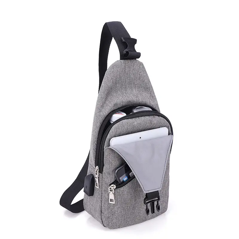 Men's Korean Style Canvas Chest Bag Black - Image 6
