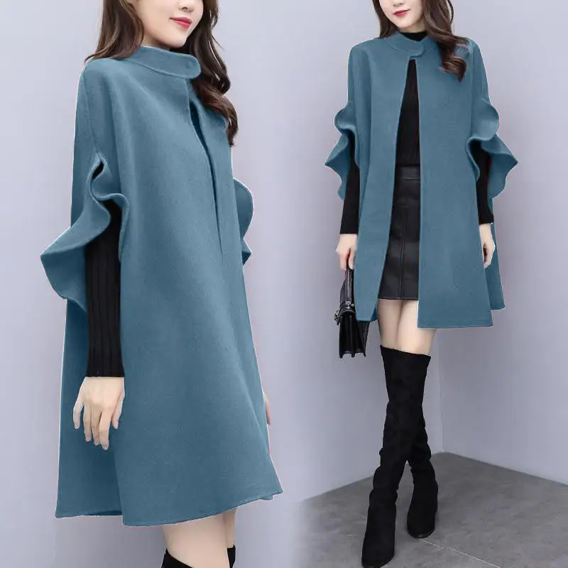 Women Woolen Coat Red British A-Line Cape Medium - Image 8
