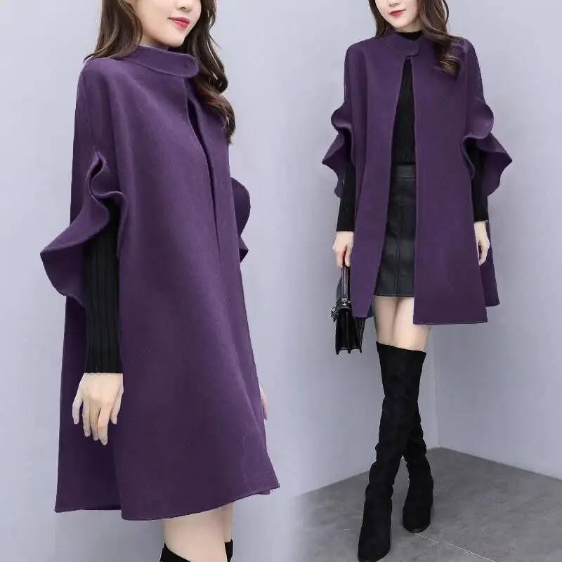 Women Woolen Coat Red British A-Line Cape Medium - Image 10