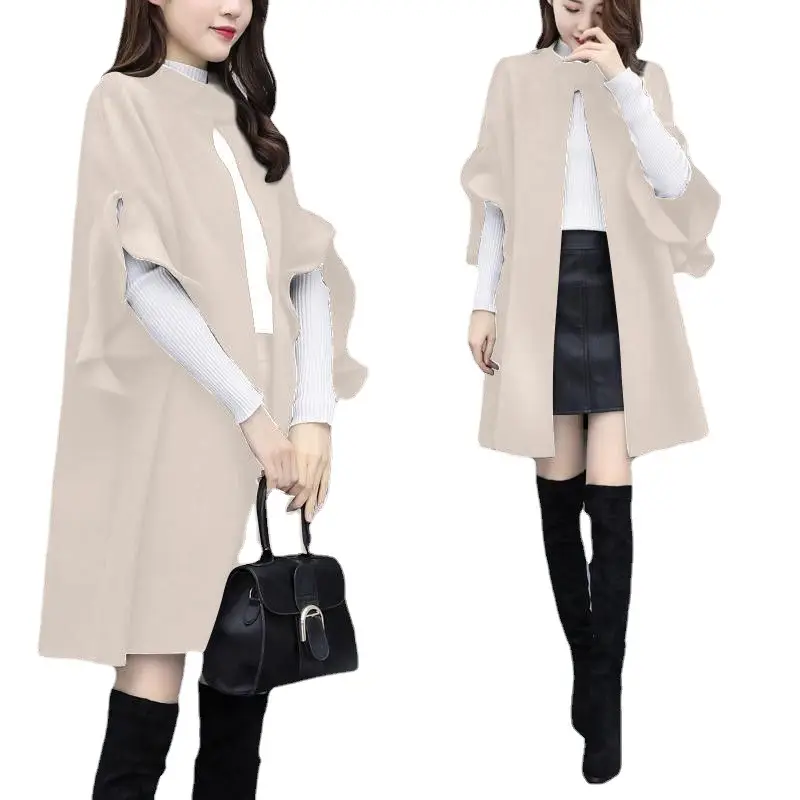 Women Woolen Coat Red British A-Line Cape Medium - Image 11