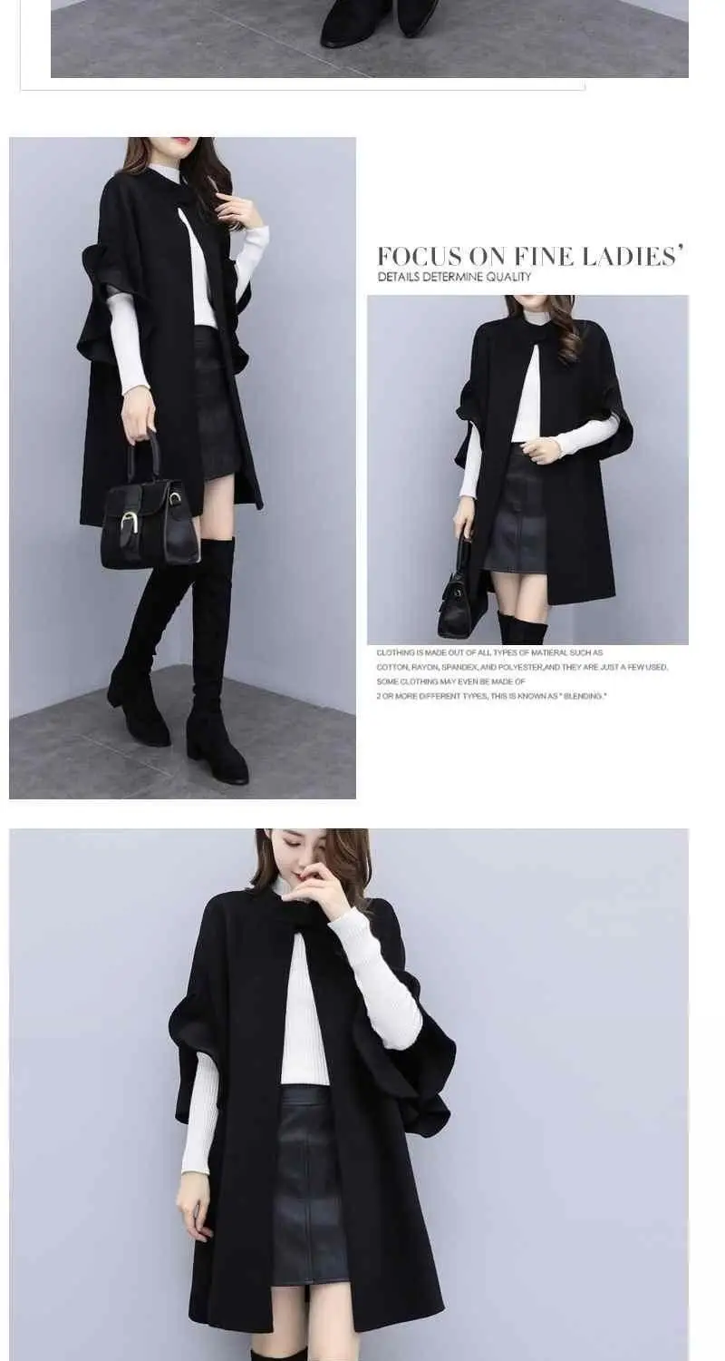 Women Woolen Coat Red British A-Line Cape Medium — feature 10