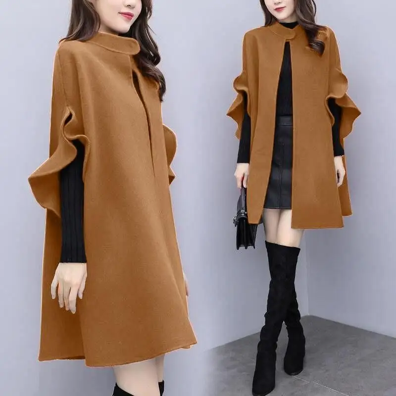 Women Woolen Coat Red British A-Line Cape Medium — feature 15
