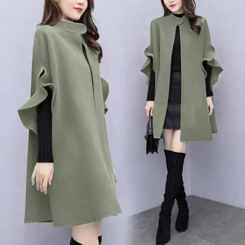Women Woolen Coat Red British A-Line Cape Medium — feature 17