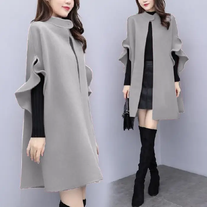 Women Woolen Coat Red British A-Line Cape Medium - Image 3